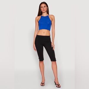 Blue High neck Crop Top